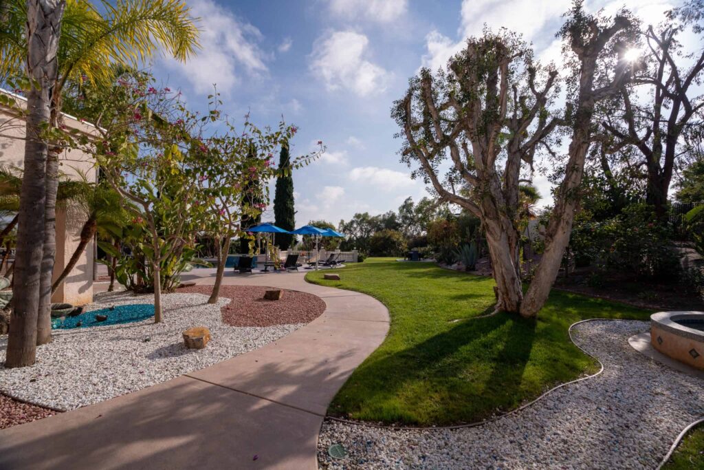 Garden path and lawn at Villa Oasis San Diego