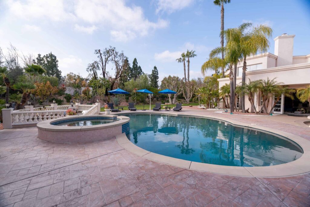 Pool and grounds at Villa Oasis in Rancho Santa Fe