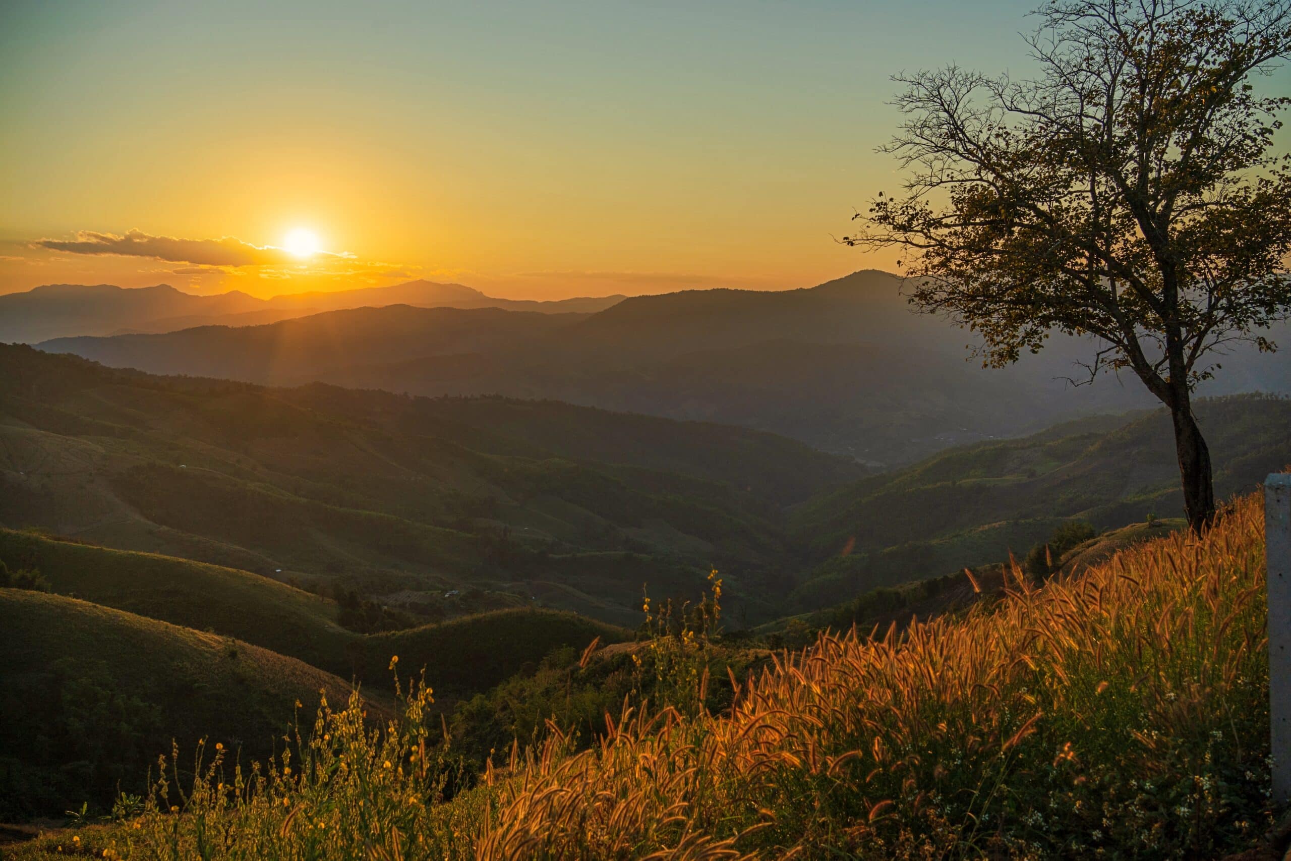 Summer mountains with sunset view of nature cliff mountain