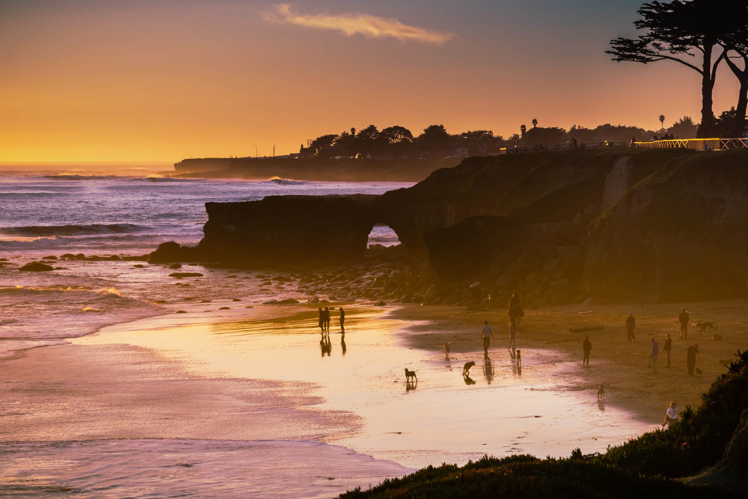 Sunset on the Pacific Ocean coastline, Santa Cruz, California