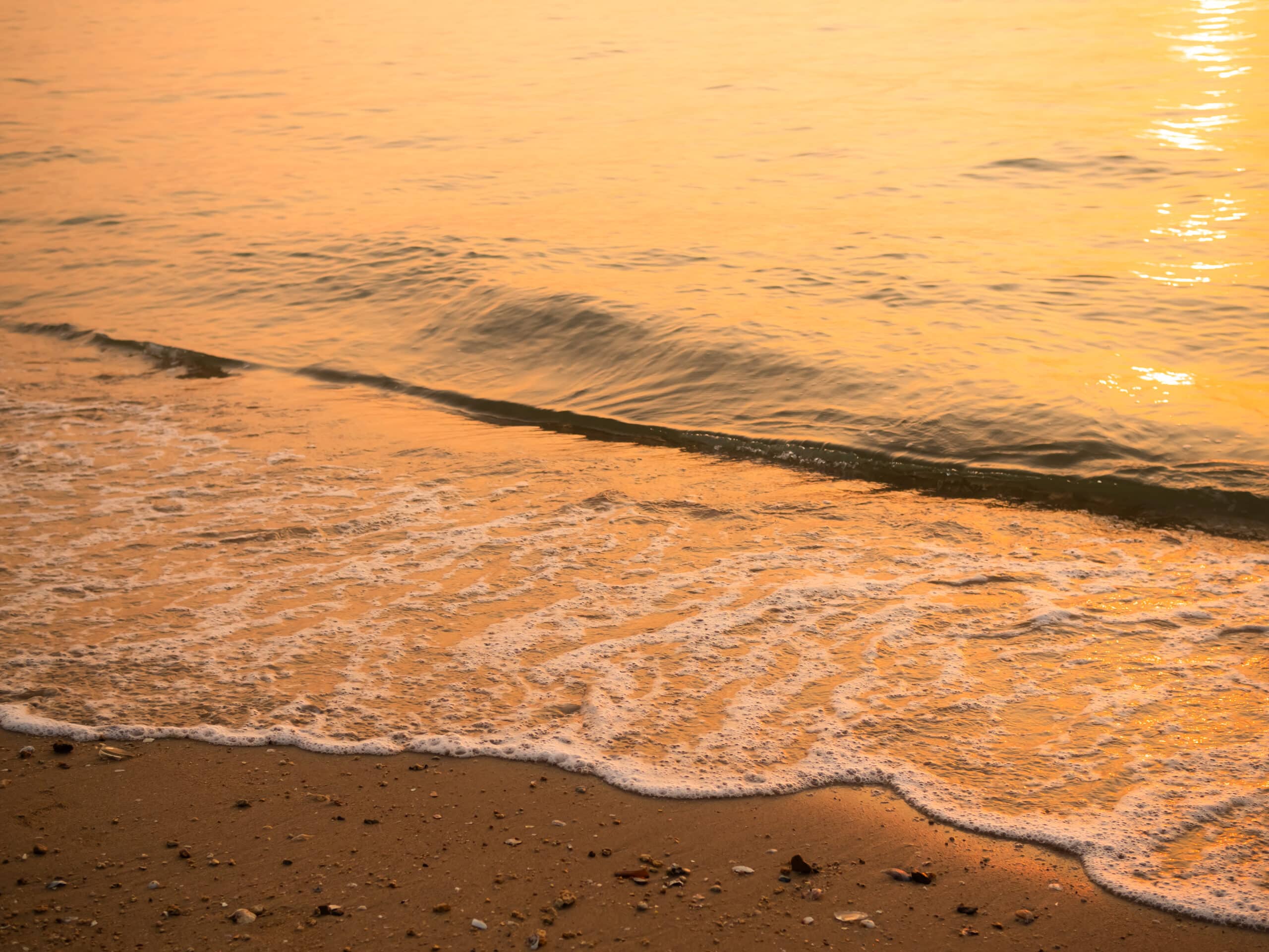 Nature Travel Background, Senset on Wave Sea Sand Beach, Sunrise on Shore Island at Coast, Card for Tourism Relax Vacation in Holidays.