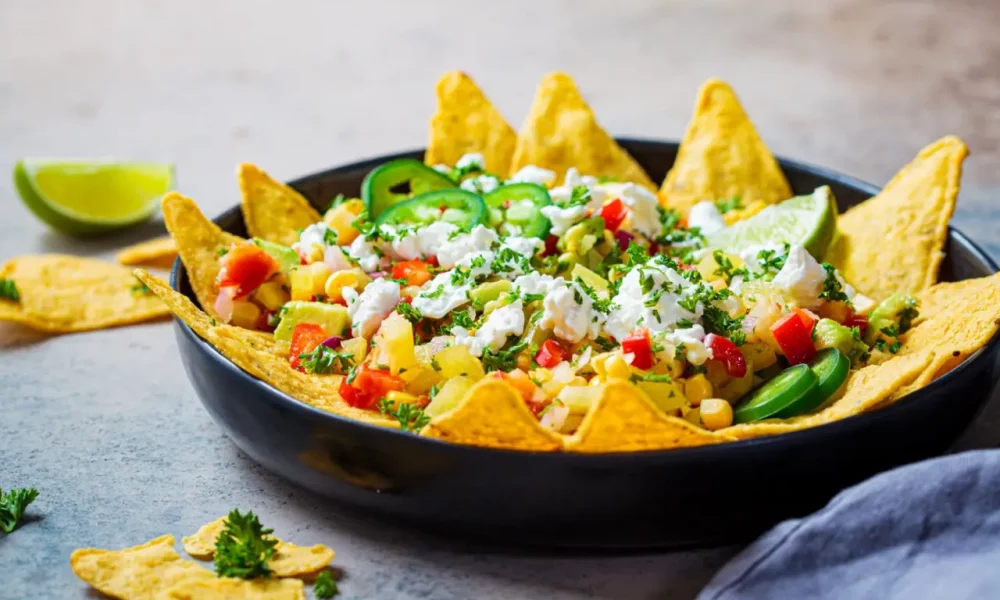Mexican street corn salad with ricotta and nachos